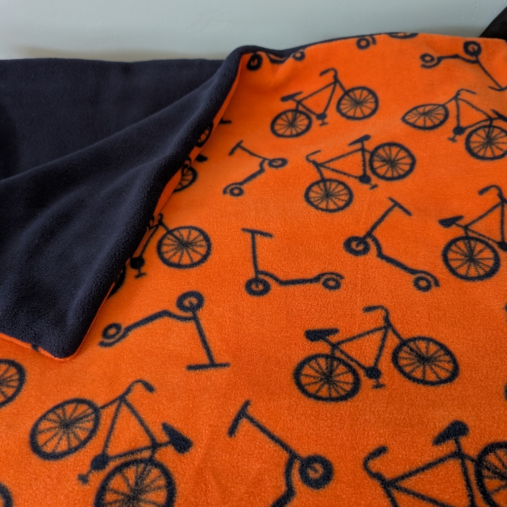 Hand Crafted Double-sided Orange and Navy Bicycle and Scooter Throw Blanket
